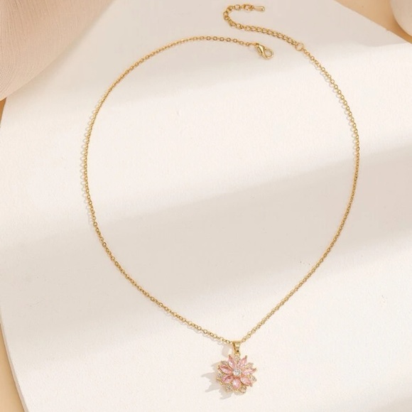 Floral Radiance Rhinestone Pendant Necklace - Picture 4 of 5